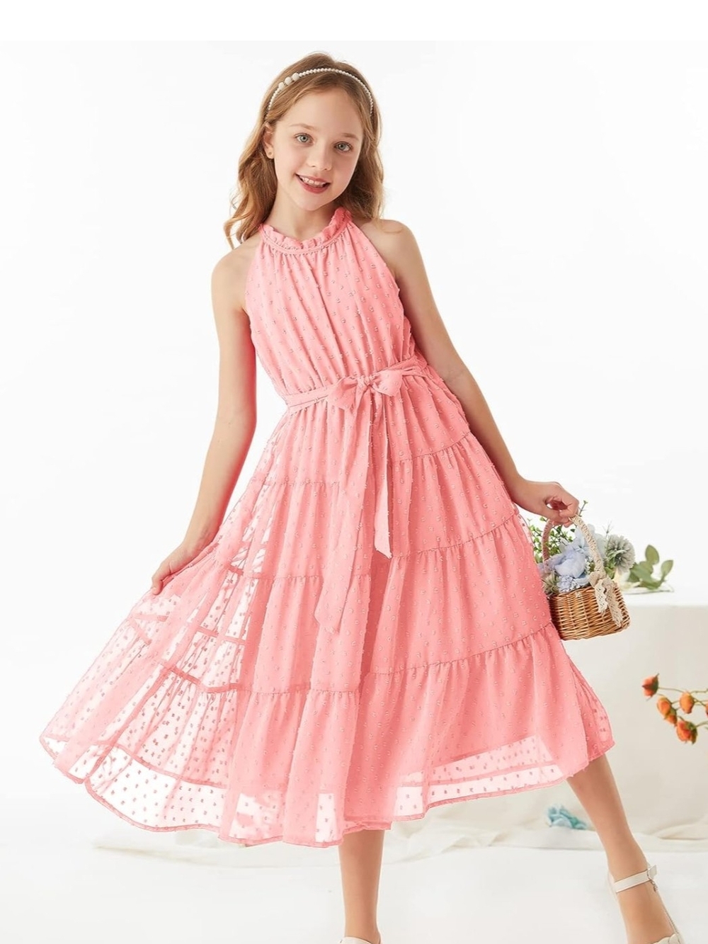 GRACE KARIN Girls Halter Neck Dress Sleeveless Casual A-line Flowy Summer Maxi